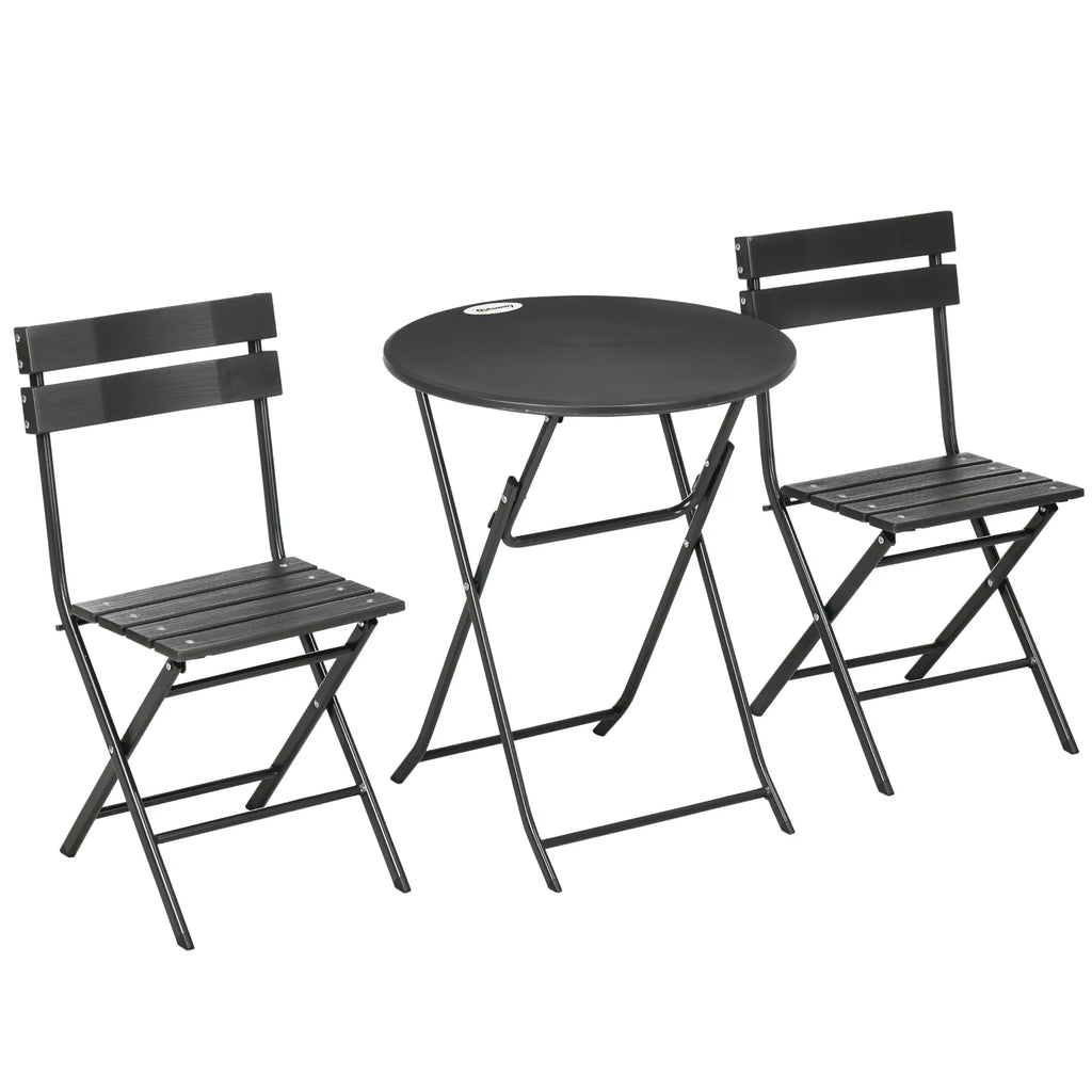 SMOKY GREY | 3 Piece Garden Set with 2 Folding Chairs and Table in Steel and HDPE, Dark Grey - Borge' Group Limited
