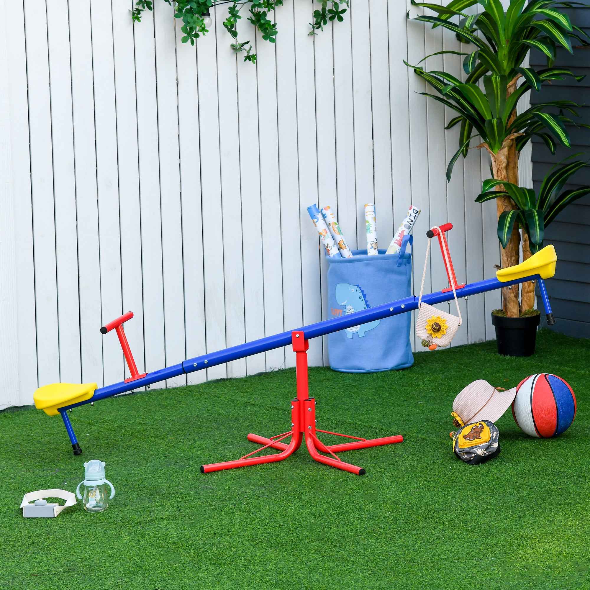 Outsunny 360° Rotating Double Seesaw Children's Swing in Metal and PP, Ages 3-8 Years, 182x77x63cm Multicolor
