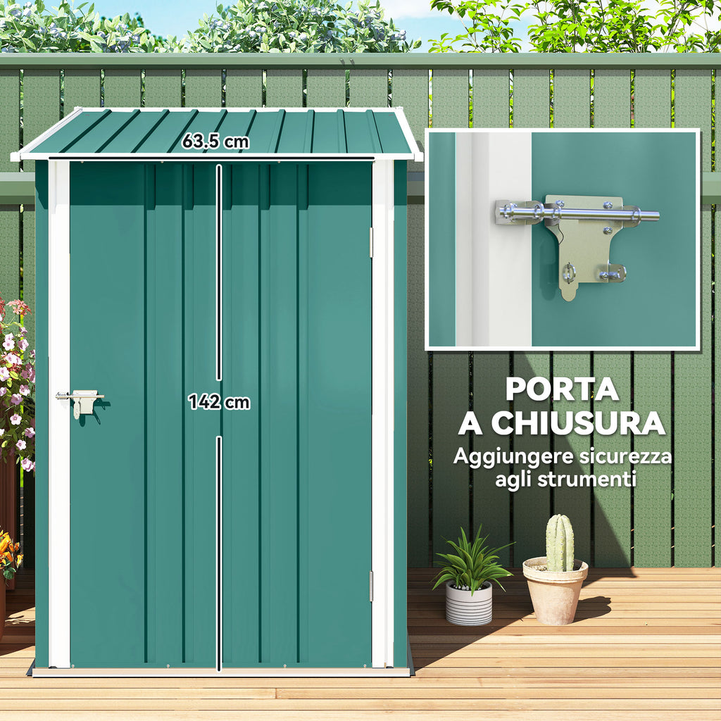 Galvanized Steel Garden Shed with Door, 100x103x160cm, Green