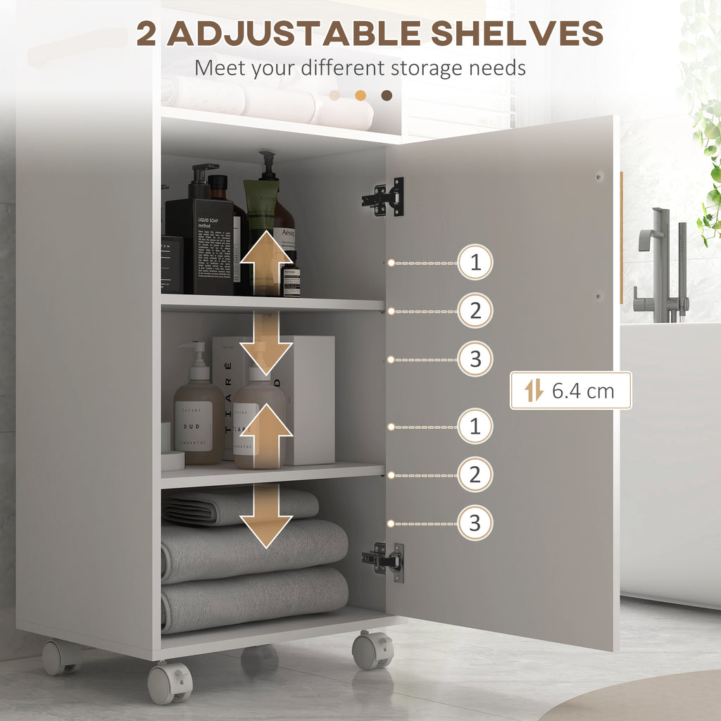 kleankin bathroom cabinet with removable tray, open shelf and closed locker, in chipboard, 40x30x88 cm, white - Borgè