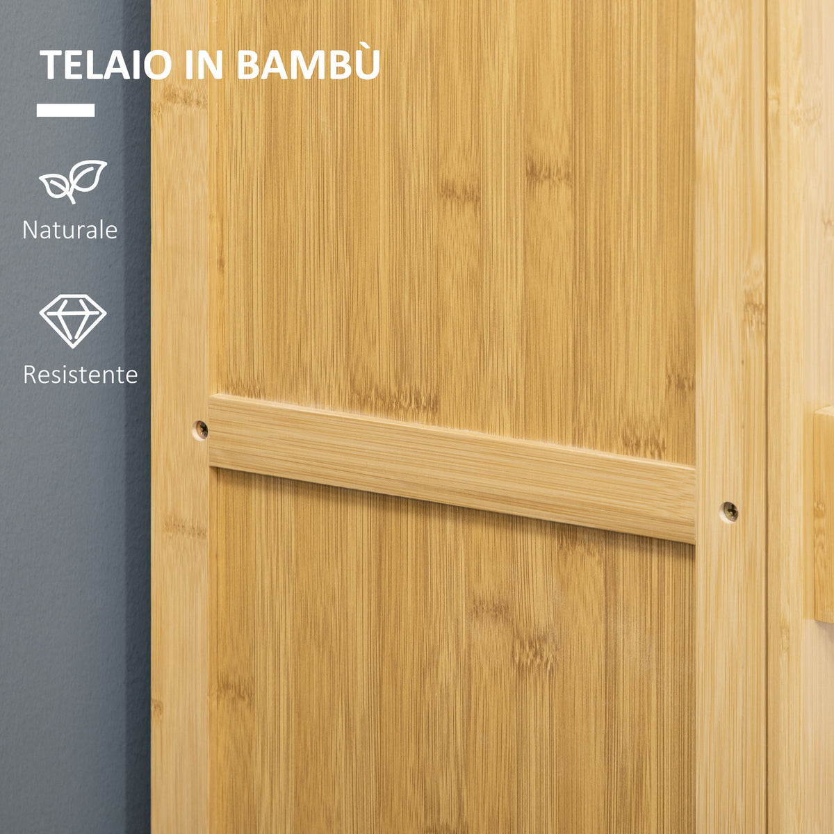 HOMCOM Narrow Bamboo Bathroom Cabinet, Space-Saving Bathroom Cabinet with 4 Shelves and Slatted Door, 40x30x140 cm, Natural