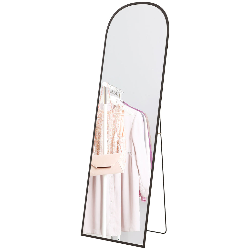 Modern Floor and Wall Mirror in Aluminum Alloy with Folding Stand, 50x161.5cm, Black - Borgè