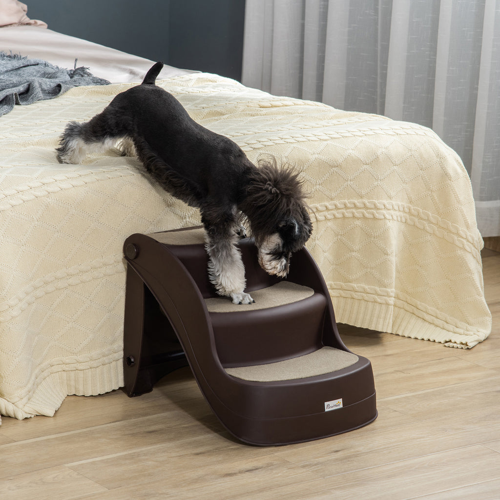 Folding Dog Ladder with 3 Non-Slip Steps in PP, 49x38x38 cm, Brown
