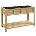 Outsunny Raised Wooden Planter with Bottom Shelf, Divider, Drainage Holes, 115x46x75 cm, Wood Color