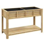 Outsunny Raised Wooden Planter with Bottom Shelf, Divider, Drainage Holes, 115x46x75 cm, Wood Color