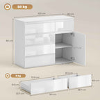 Sideboard, Cabinet with 5 Drawers, Adjustable Shelf, Gloss White.