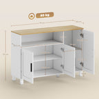 Kitchen Sideboard with Soft-Close Doors, 2 Cupboards and Open Wooden Compartment, 110x33x75 cm, White