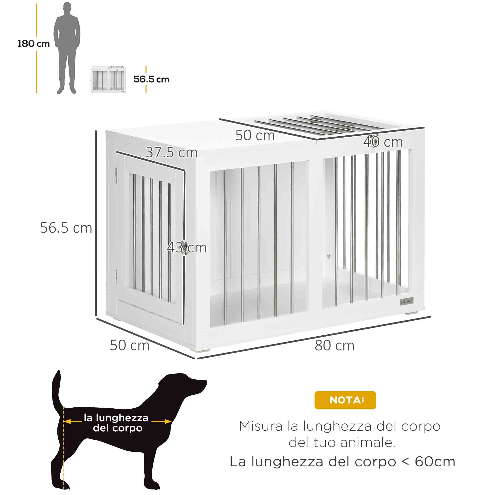Medium Dog House with 2 Lockable Doors, Steel and MDF Cage, 80x50x56.5 cm, White