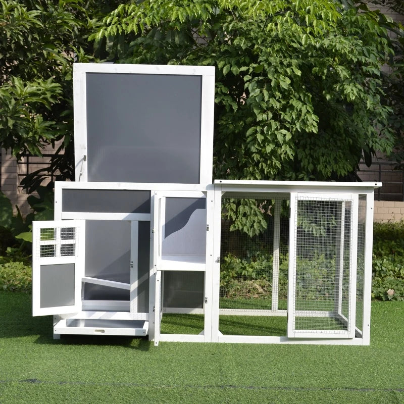 Wood Chicken Coop Hutch Hen House Cage PC Roof w/ Run Nest Box Deluxe 160 x 75 x 80 cm, Grey and white - Borge' Group Limited