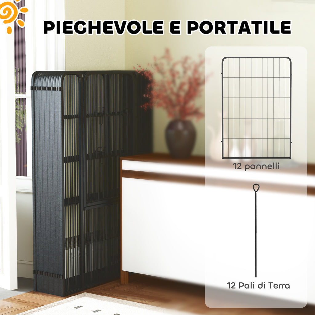 PawHut Folding Steel Dog Playpen with Pegs for Indoor and Outdoor Use, 68 x 100 cm, 12 Panels, Black