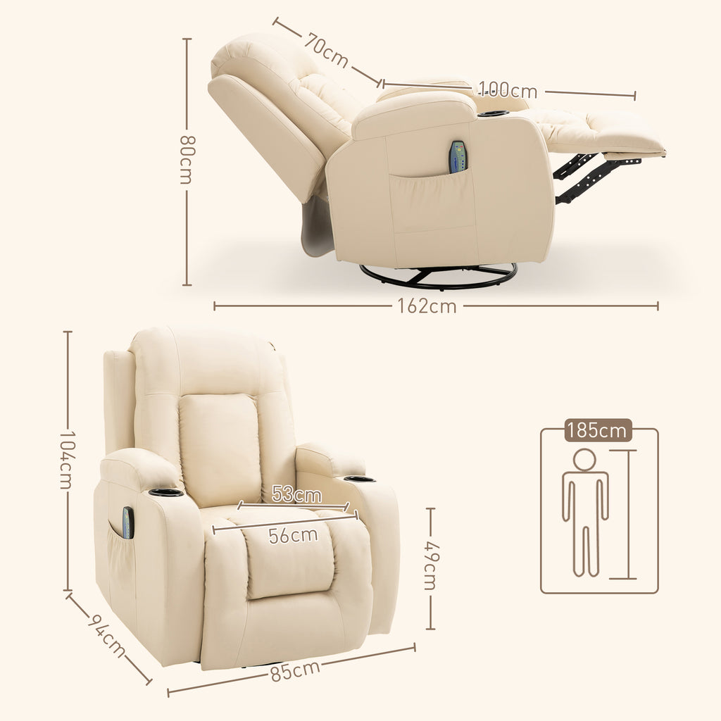 8-Point Reclining Massage Chair with Cup Holder and Remote Control, 85x94x104 cm, Beige