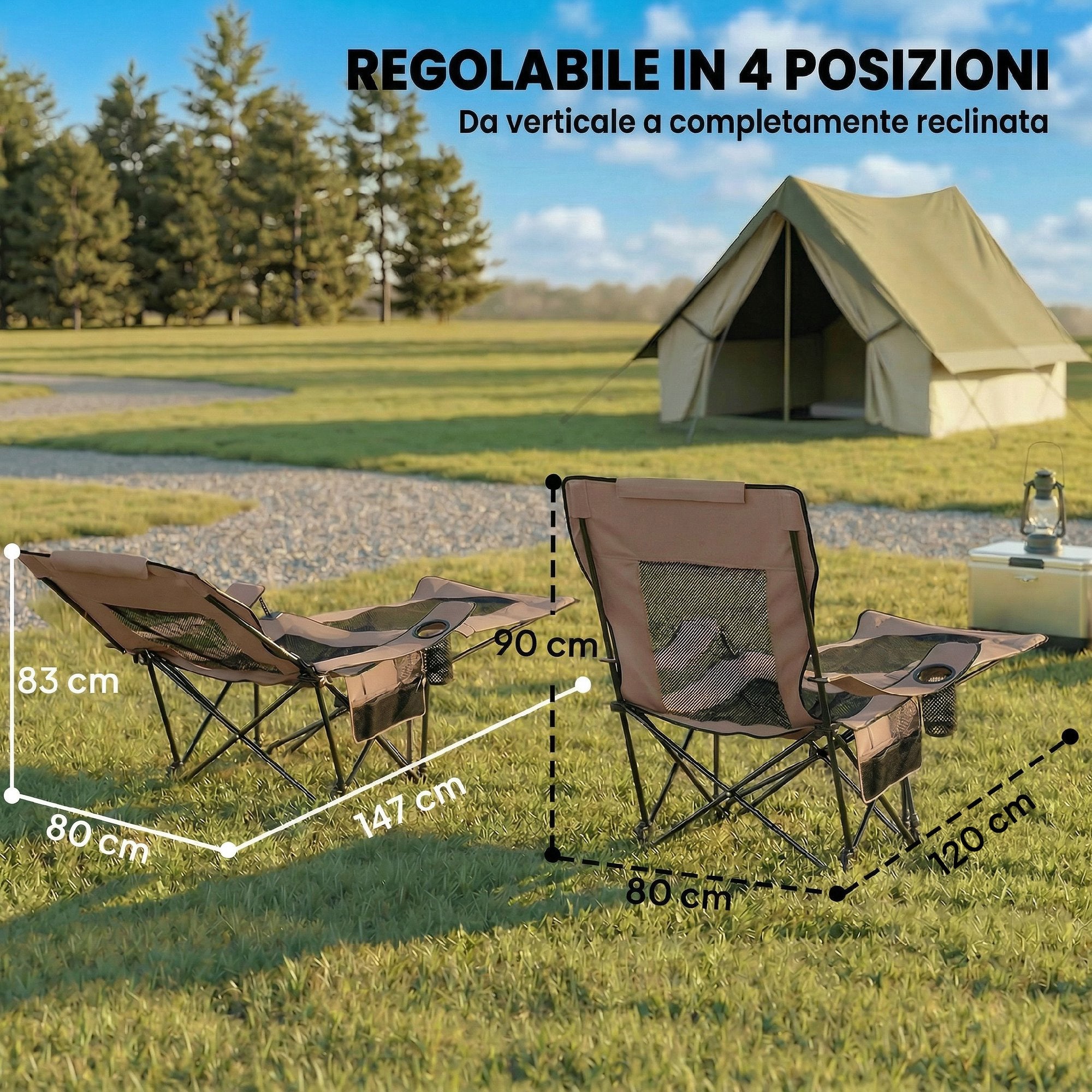 Outsunny Set of 2 Folding Camping Chairs in Oxford Fabric and Metal with Detachable Footrest, Brown and Black