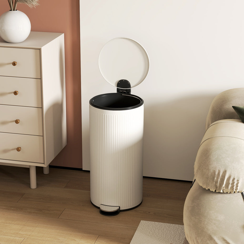 HOMCOM 30L Metal and PP Soft-Close Lid Rubbish Bin, Cream