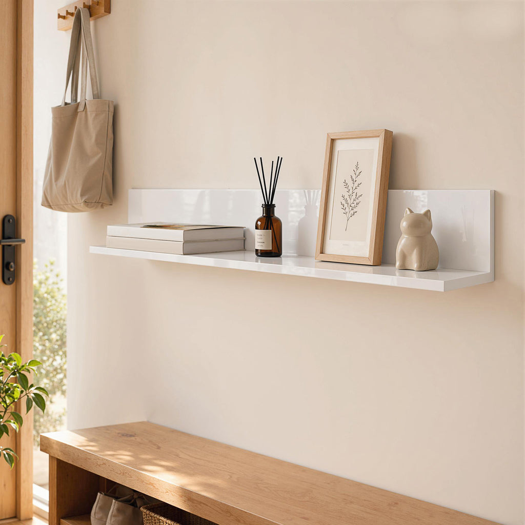 HOMCOM Wall Shelf for Living Room and Bedroom, 1.5 cm Thick, Made of Wood with a Glossy Finish, White