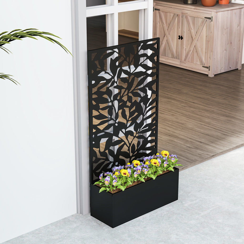 Outsunny Steel Planter with Trellis for Climbing Plants, Wall or Ground Mounting, 61x23x113 cm, Black