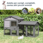 Outdoor Wooden Rabbit Hutch with House, Open Enclosed Space and Roof 147x54x84cm - Borge' Group Limited