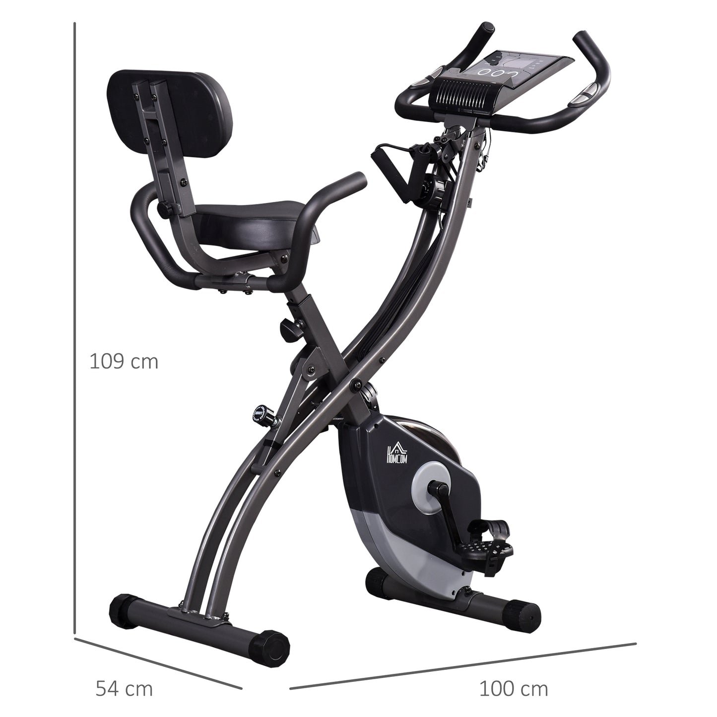 Magnetic Folding Exercise Bike with 8 Resistance Levels, LCD Monitor and Adjustable Height, 100x54x109cm, Grey and Black