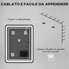 HOMCOM LED Touch Bathroom Mirror with Dimmable Light, 3 Temperatures and Anti-Fog, 60x80 cm