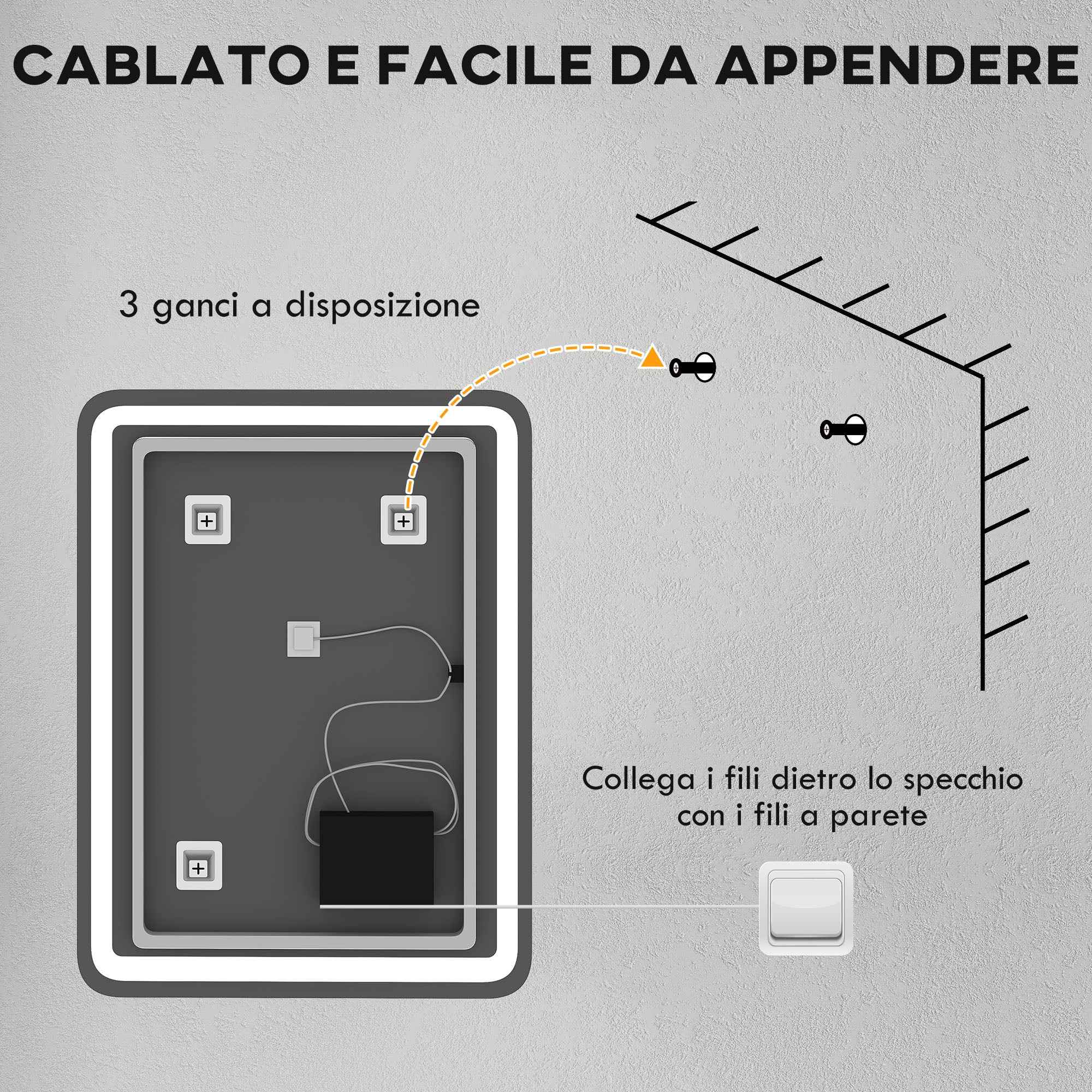 HOMCOM LED Touch Bathroom Mirror with Dimmable Light, 3 Temperatures and Anti-Fog, 60x80 cm