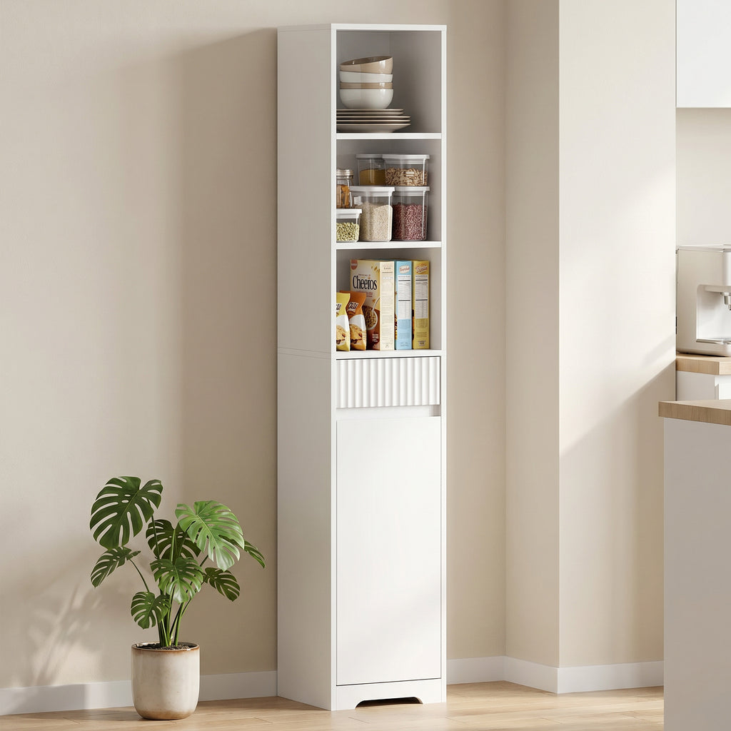 HOMCOM Tall Bathroom Cabinet, Freestanding Unit with Adjustable Shelf