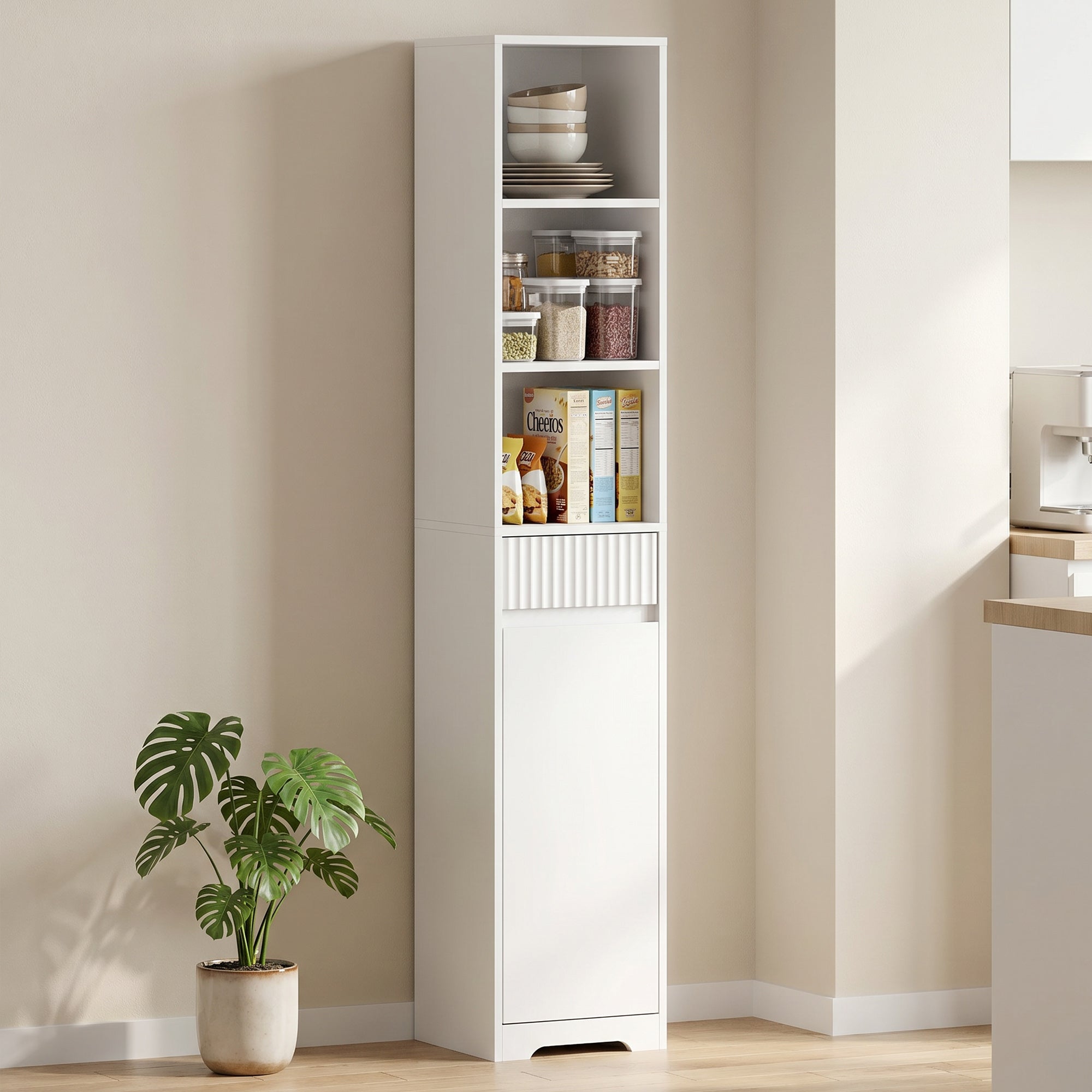 HOMCOM Tall Bathroom Cabinet, Freestanding Unit with Adjustable Shelf