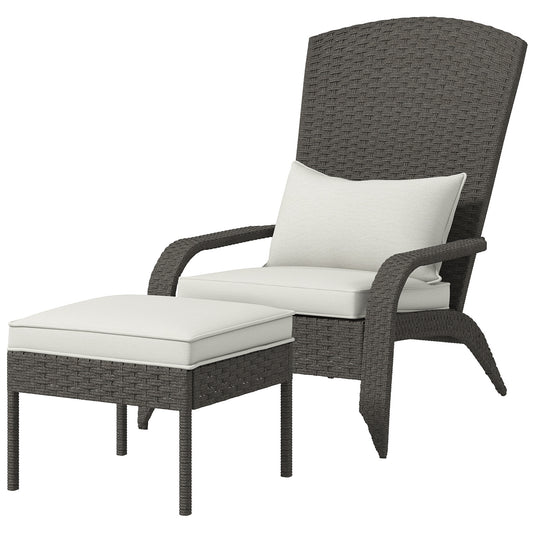 Outsunny garden chair with pads and padded cushions, in rattan and steel, 64x82x89 cm, gray and cream - Borgè