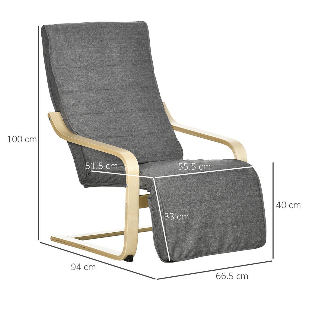 Homcom Relax armchair with 5 -level footrests and birch wood and fabric farm, gray - Borgè