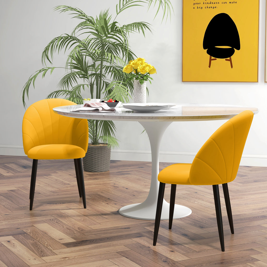 Set of 2 Nordic Design Dining Chairs in Metal and Velvet Effect Fabric Yellow and Black, 52x54x79 cm