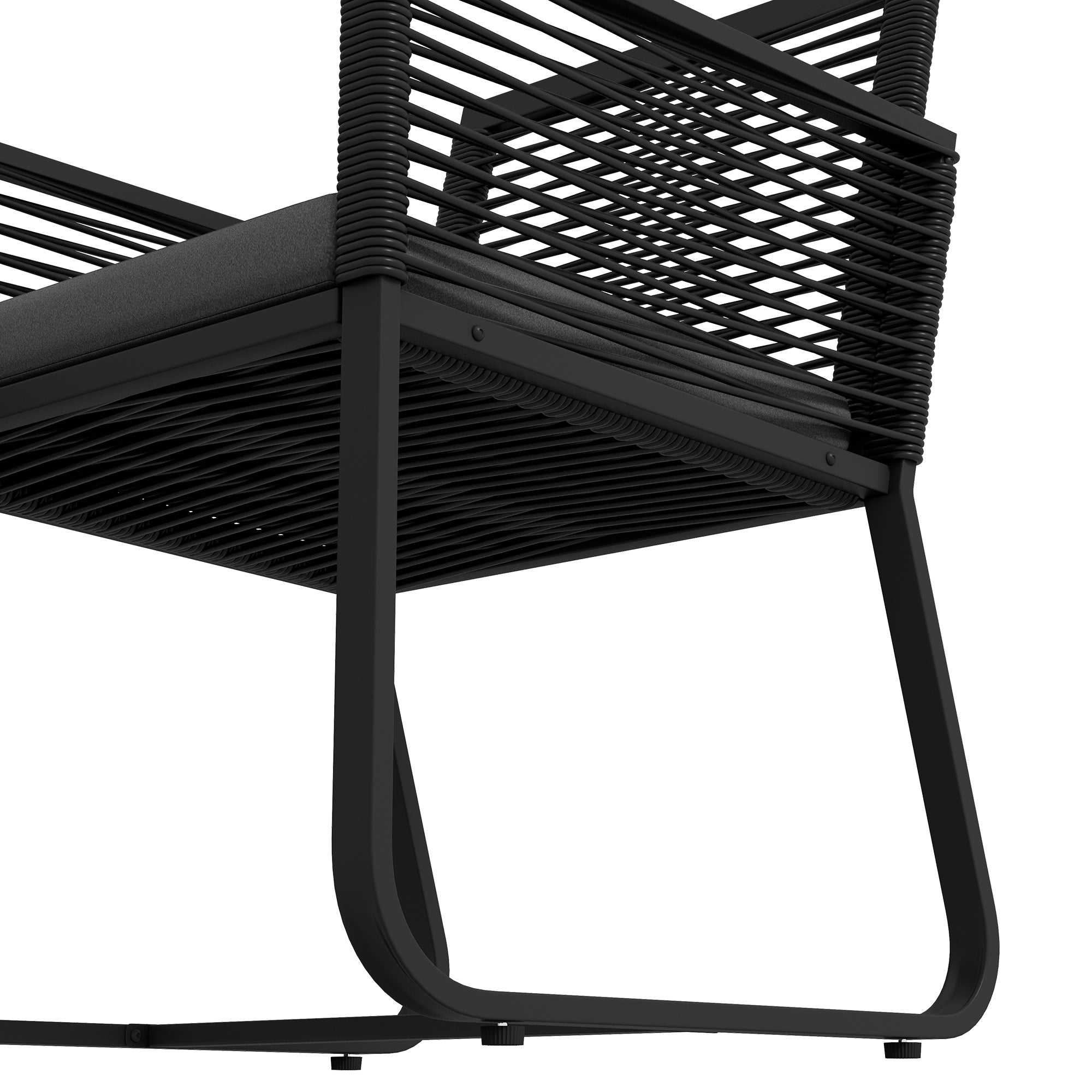 Rattan Garden Set with 2 Armchairs with Cushions and Glass Coffee Table, Black - Borgè