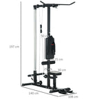 SPORTNOW Multifunctional Fitness Station with Lat Machine, Adjustable Seat and Disc Holder, Black
