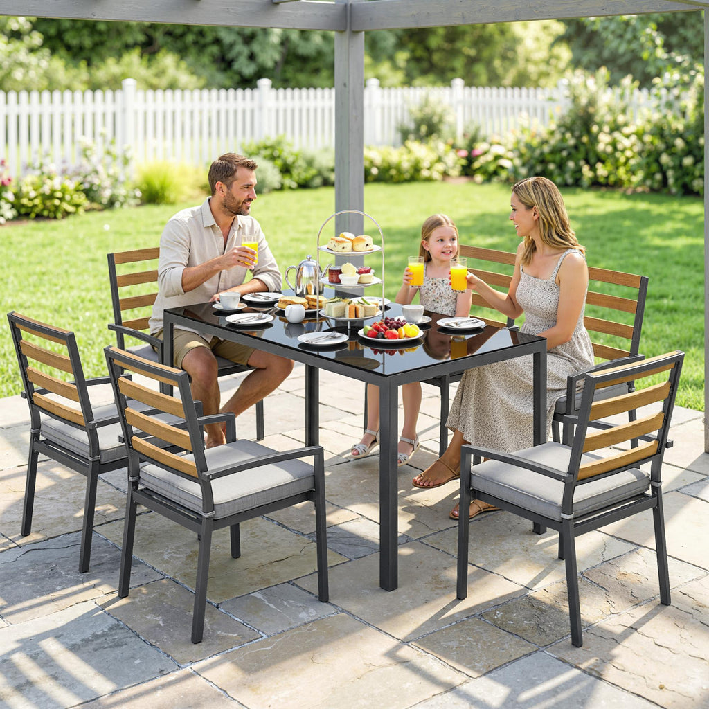 Outsunny 7-Piece Garden Dining Set with Table and 6 Chairs, Black