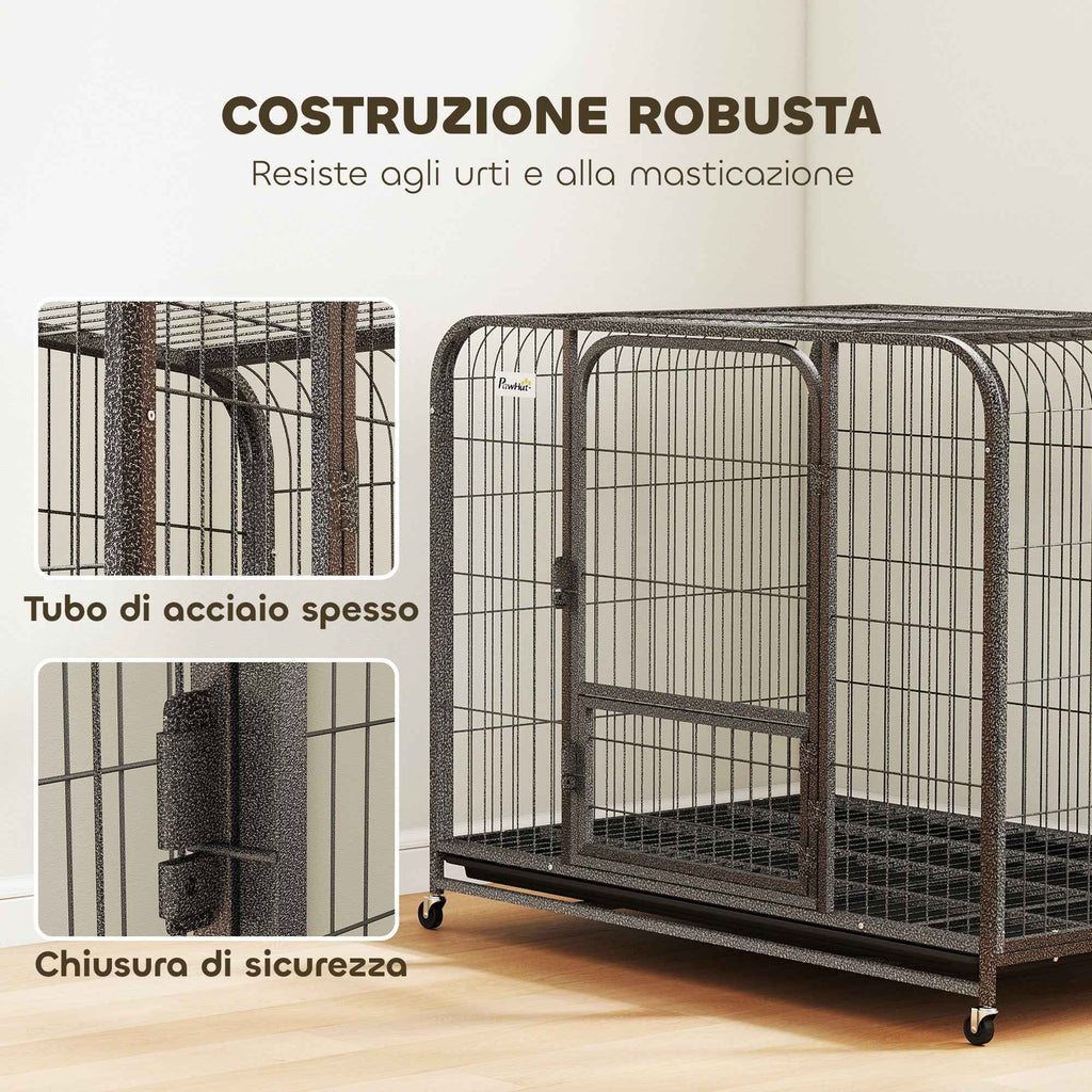 PawHut Steel Dog Cage with Wheels, 3 Doors, Removable Tray and Secure Lock, Black