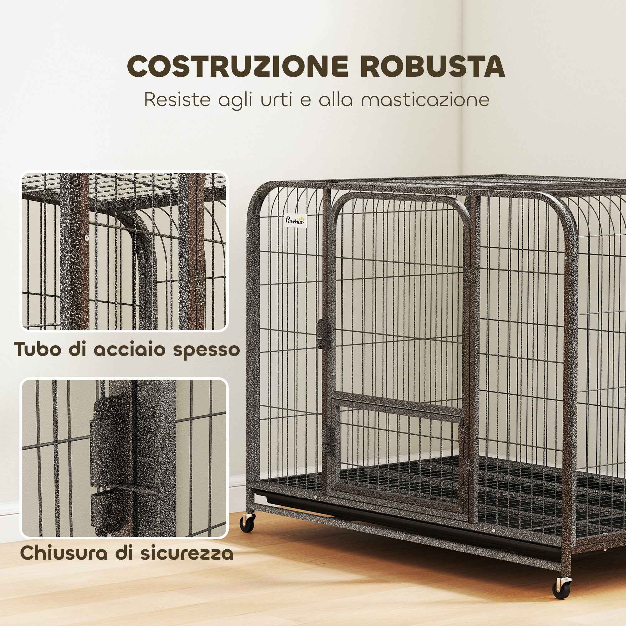 PawHut Steel Dog Cage with Wheels, 3 Doors, Removable Tray and Secure Lock, Black
