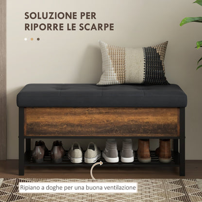 HOMCOM Industrial Entrance Shoe Bench with Hidden Shelf, in Chipboard and Steel, 100x40x50 cm, Brown and Black - Borgè