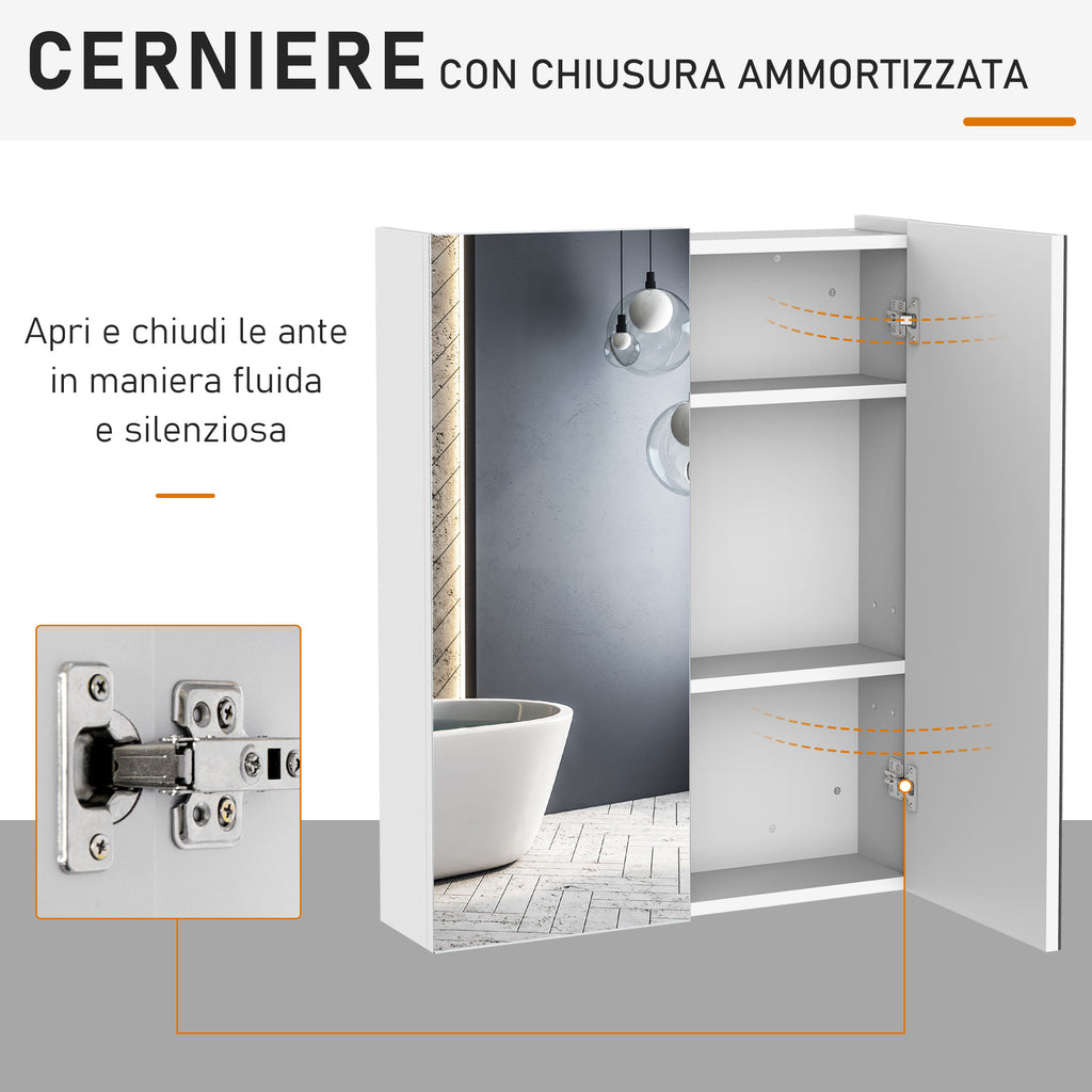 Bathroom Cabinet with 2 Doors and Mirror in White MDF 60 x 75 x 15cm