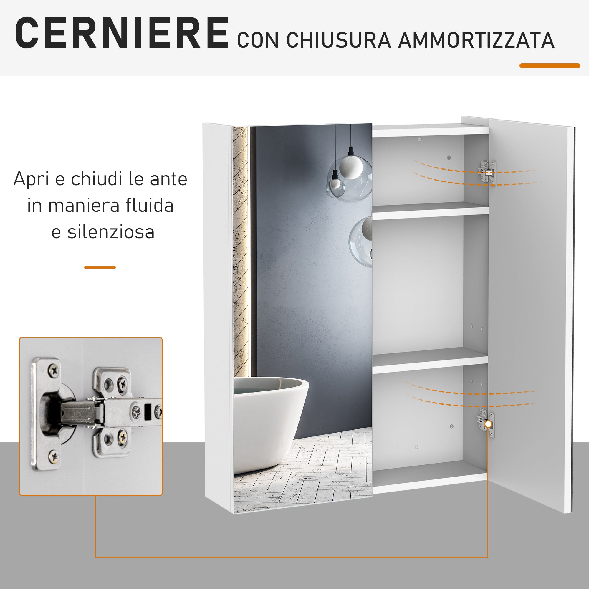 Bathroom Cabinet with 2 Doors and Mirror in White MDF 60 x 75 x 15cm