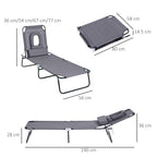 Outsunny Folding Outdoor Lounger with Face Hole and Cushions, Garden Sun Lounger, Beach and Camping, Grey