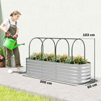 Outsunny Raised Outdoor Vegetable Garden with Trellis for Climbing Plants and Open Bottom, Steel, 200x60x103 cm, Silver