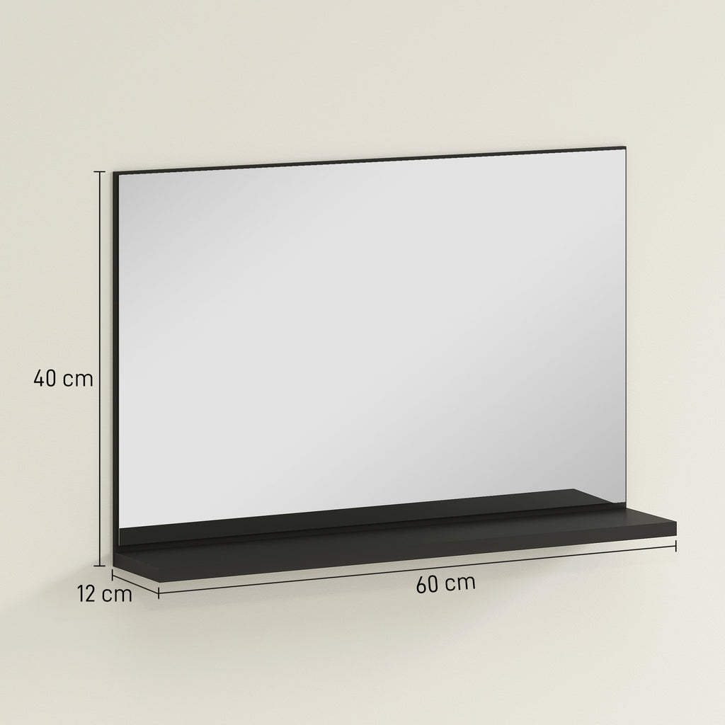 Wall-Mounted Bathroom Mirror with Shelf, Modern and Multipurpose Design, 60x12x40 cm, Black