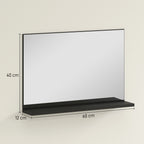 Wall-Mounted Bathroom Mirror with Shelf, Modern and Multipurpose Design, 60x12x40 cm, Black