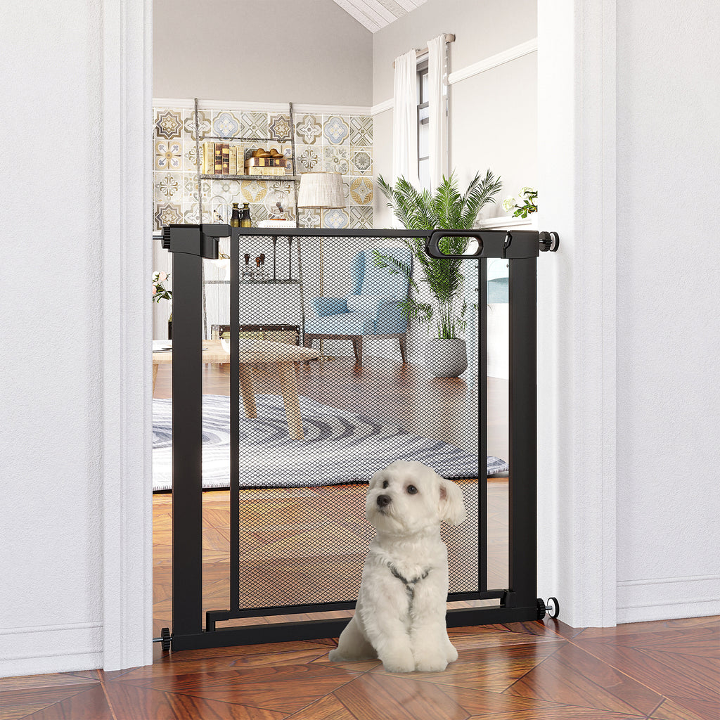 Push-Dog Gate with Automatic Closure, Steel and ABS, 75-82x76 cm, Black