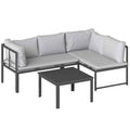 Outsunny 3-Piece Garden Set with 4-Seater Corner Sofa and Slatted Coffee Table, in Metal and Grey Polyester