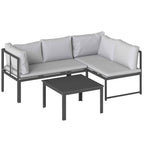Outsunny 3-Piece Garden Set with 4-Seater Corner Sofa and Slatted Coffee Table, in Metal and Grey Polyester