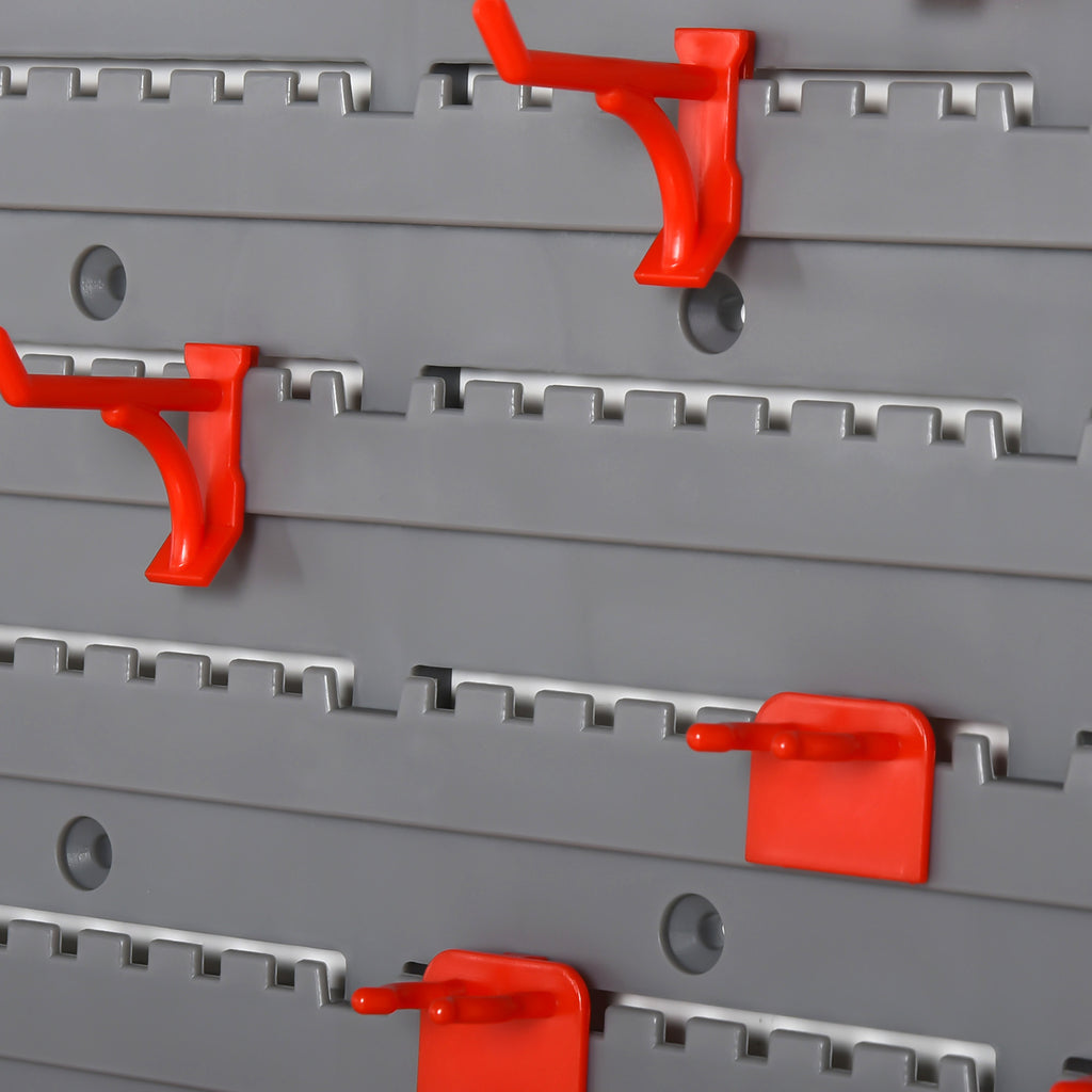 54PCS Tool Storage Box with 50 Hooks, Wall Mounted, PP, Red Grey, 95.5x23x53.5cm