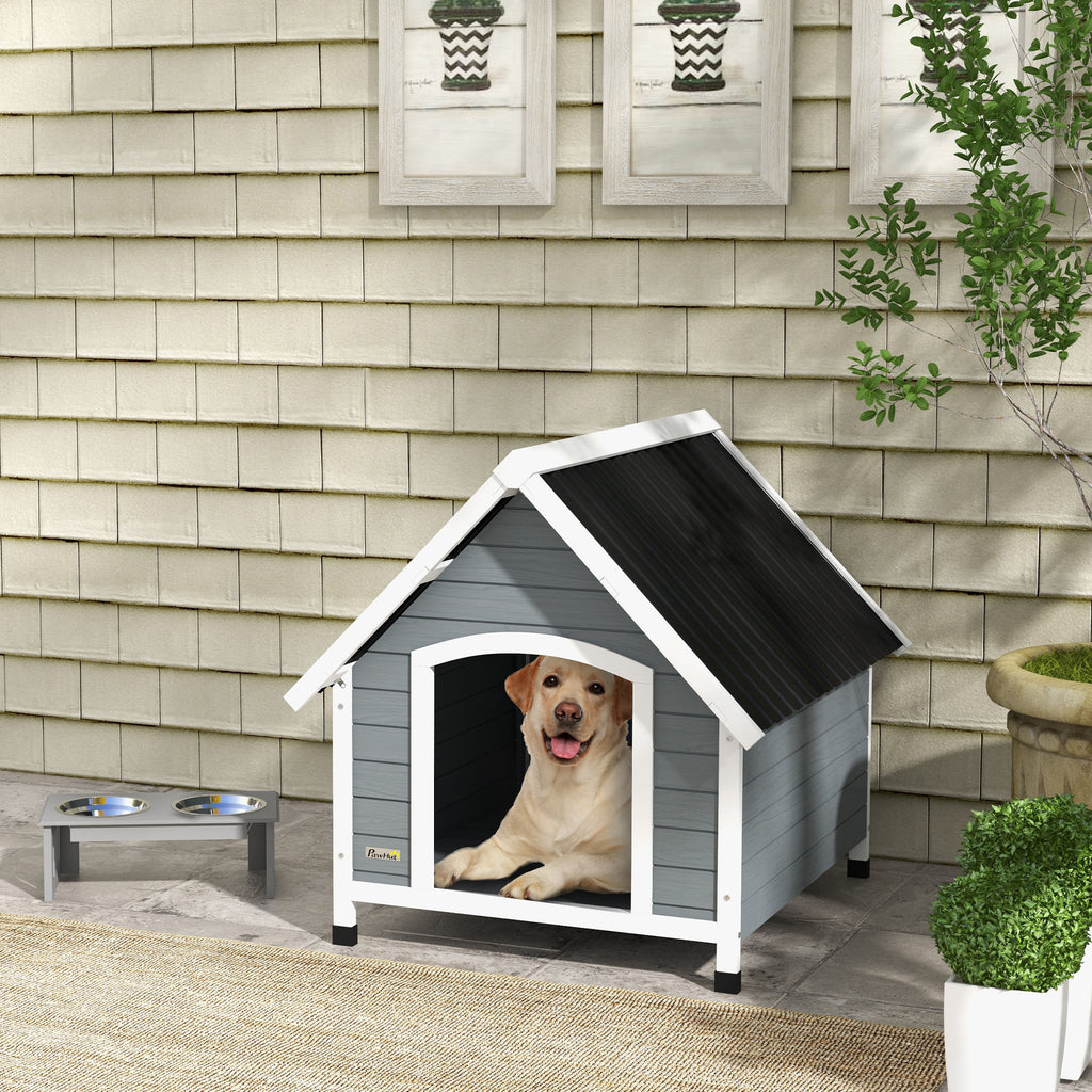 Outdoor Wooden Dog House, Large Dog House with Removable Floor, 84x99x87cm, Grey