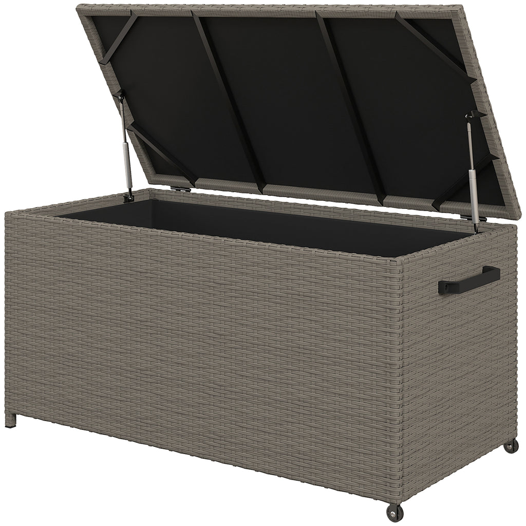 184L PE Rattan Outdoor Storage Chest with Wheels and Waterproof Inner Lining, 102x52x52 cm, Grey