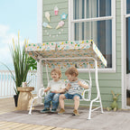 2-Seater Outdoor Children's Swing with Adjustable Canopy and Safety Belts, 112x75x120 cm, White2-Seater Outdoor Children's Swing with Adjustable Canopy and Safety Belts, 112x75x120 cm, White