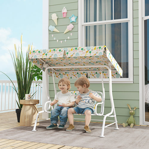 2-Seater Outdoor Children's Swing with Adjustable Canopy and Safety Belts, 112x75x120 cm, White2-Seater Outdoor Children's Swing with Adjustable Canopy and Safety Belts, 112x75x120 cm, White
