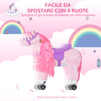 Rocking Horse for Children Ages 3+ with 4 Wheels, Realistic Sounds and Footrest, 65x28x75 cm, Pink