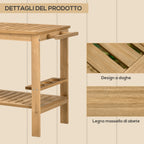 Outsunny Wooden Garden Food Cart with 2 Shelves and Bottle Holder, 95x47x74 cm, Wood Color
